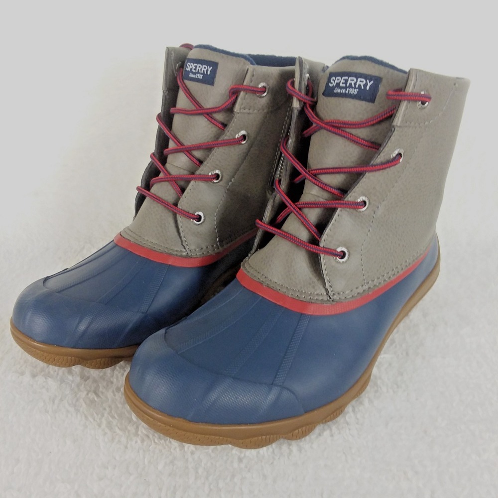 Sperry‎ Syren Gulf Duck Rain Boots Ankle Zip Navy Red Gray Women's 8 Winter Rain